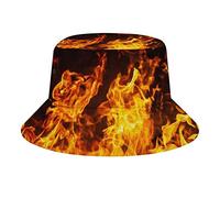 Big Fire Flames on Black Travel Bucket Hat Summer Beach Sun Hat for Women Men Fishing Hats Casual Print Cap