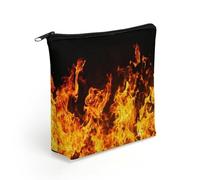 Big Fire Flames on Black Travel Makeup Bag Toiletry Cosmetic Pouch Aesthetic Organizer Pencil Case Pen Holder 8.3 X 7.5 Inch