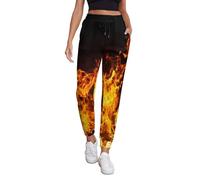 Big Fire Flames on Black Women's Joggers Sweatpants Athletic Yoga Pants with Pockets Leggings M