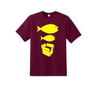 Big Fish Little Fish t Shirt| Men's Quality Printed Unisex T-Shirt |Cardboard Box T-Shirt|Boys tee Regular Fit Short Sleeve 100% Cotton top for UK Men/Women/Kids Wine
