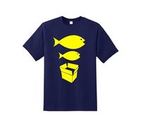 Big Fish Little Fish t Shirt| Men's Quality Printed Unisex T-Shirt |Cardboard Box T-Shirt|Boys tee Regular Fit Short Sleeve 100% Cotton top for UK Men/Women/Kids Navy