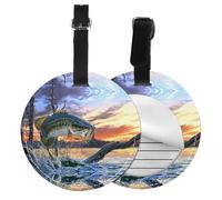 Big Fish Print 1/2pcs Luggage Tags,Round Leather Travel Suitcase Labels with Privacy Name Address Card