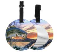 Big Fish Print Round Luggage Tag 10 Cm, Pu Leather Suitcase Label, Luggage Tags for Cruise Ships Suitcase Tags Beach Malibu Print Privacy Cover Id Label