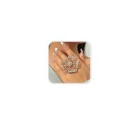 Big Flower Ring for Women Vintage 3D Crystal Flower Rings Exaggerated Large Cluster Statement Ring Adjustable Open Ring Bridal Wedding Ring Napkin Ring Prom Jewelry, Copper, No Gemstone