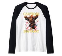 'Big Foot Caution' Top s Sasquatch Kids s Vintage Cartoon Raglan Baseball Tee
