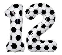 Big Football 12 Balloons, 9th Birthday Decorations for Boy, 40'' Number 12 Balloon Self Inflating White Football Foil Balloon for Kids Sport Theme Celebration Word Cup Anniversary Decorations Supplies