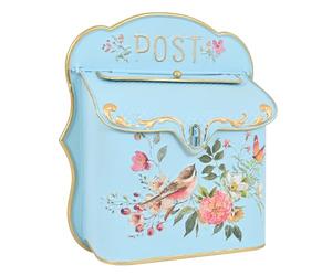 BIG FORTUNE Mailbox Wall Mount Mailboxes for Outside Vintage Mailbox Mail Boxes/Wall Mount Outside Antique Style Nostalgic Charm Home Decor Metal Mailbox Garden Flower Patter (Blue)