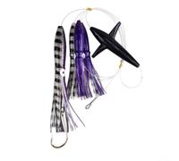 Big Game Fishing Teaser Rigged Feather Trolling Lure with Squid Tuna Daisy Chain, UV Light Effect and Lifelike Fish Eye Design for Saltwater Sport Fishing, 22.5cm Carbon Steel Hook, 151g(C6)
