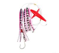 Big Game Fishing Teaser Rigged Saltwater Feather Trolling Lure for Tuna Squid with Realistic Fish Eye and Carbon Steel Hooks (C5)