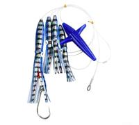 Big Game Fishing Teaser Rigged Saltwater Feather Trolling Lure for Tuna Squid with Realistic Fish Eye and Carbon Steel Hooks (C 4)