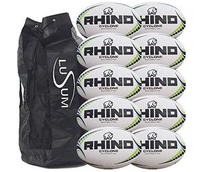 Big Game Hunters 10 x Rhino Cyclone Training Rugby Balls And Bag (Size 3)