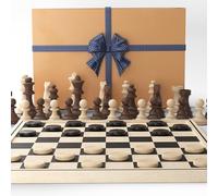Big Game Hunters Age 3+ 2 in 1 Wooden Chess and Draughts Set, Durable Pine Pieces, Portable 30x30 Board
