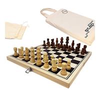Big Game Hunters Portable Folding Pine Wooden Chess Set Kids & Adults | Writing Pine Folding Chess Board 30 × 30 cm - Travel Set with Protective Base Pads, Ideal for Adults & Kids