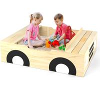 Big Game Hunters Sandpit - Wooden Car Sand Pit - With Steering Wheel, Weatherproof Cover & Secured Underlay in Light Brown | Size: 100 cm x 100 cm Big Game Hunters Light Brown 100 cm x 100 cm