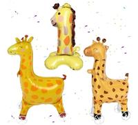 Big Giraffe Balloons, 3Pcs Jungle Animals Foil Balloons, Yellow Giraffe Walking Pet Balloon, Giraffe Number 1 Balloon Woodland Animal Theme Balloon Kids 1st BirthdayParty Decorations