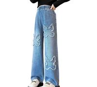 Big Girl’s Ripped Jeans Elastic Waistband Distressed Denim Pants Skinny Baggy Distressed Pants Loose Bootcut Faded Trousers Jeggings 8-9 Years