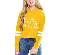 Big Girls' Letter Short Hoodie - Solid Colour Long Sleeve Pullover Top, Casual Youth Style Yellow