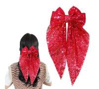 Big Glitte Layered Hair Bows, Sparkly Long Tail Bow Hair Clip, Large Bow Hair Ribbon Barrettes Metal Clips, Gift Headdress Decor Accessories for Women Girls (Red)