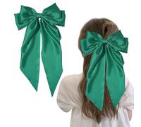 Big Hair Bows for Women - Solid Color Bow Hair Clips with Long Ribbon, French Barrette Clip Soft Satin Silky Bows - Cute Gifts for Women & Girls (Green)