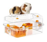 Big Hamster Cage | Full Transparent Viewing Cage - Activity Decorative Clear Habitat with Dispenser and Wheel for Bunny Resting Sleeping Playing Chinchilla Hiding