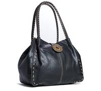 Big Handbag Shop Womens Trendy Designer Boutique Faux Leather Large Button Detail Shoulder Bag (836 Black)