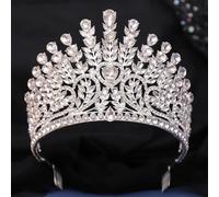 Big Heart AB Crystal Tiara Crown Women Girls Party Elegant Rhinestone Opal Flower Hair Dress Crown Accessories silver