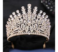 Big Heart AB Crystal Tiara Crown Women Girls Party Elegant Rhinestone Opal Flower Hair Dress Crown Accessories gold