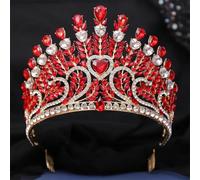 Big Heart AB Crystal Tiara Crown Women Girls Party Elegant Rhinestone Opal Flower Hair Dress Crown Accessories gold red