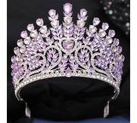 Big Heart AB Crystal Tiara Crown Women Girls Party Elegant Rhinestone Opal Flower Hair Dress Crown Accessories silver purple