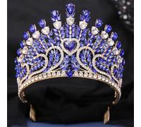 Big Heart AB Crystal Tiara Crown Women Girls Party Elegant Rhinestone Opal Flower Hair Dress Crown Accessories gold blue