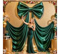 Big Hunter Green Bow Backdrop Party Decorations Green Bow Decor 48x24x120 Inches Giant Bow Birthday Party Backdrop for Wedding Baby Shower Bridal Shower Photography Coquette Room Decor