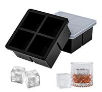 Big Ice Cube Tray 2PCS Large Ice Cube Moulds 4-Cavity Easy Release Reusable Silicone Big Tray for Whiskey, Cocktails, Baby Food
