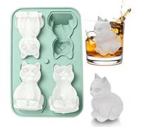 Big Ice Cube Tray, Cat Ice Tray, Large Ice Cube Moulds, 4 Hole Silicone Ice Cube Tray with Lid, Silicone Ice Cube Moulds, Slow Melting Ice Cube Trays for Whiskey, Cocktails, Green
