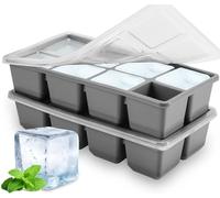 Big Ice Trays for Freezer, JRISBO Large ice Cube Moulds with Lids BPA Free & Super Easy Release, Made of Food Grade Plastic and Silicone Ice Cube Tray for Cocktail Whiskey Coffee