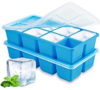 Big Ice Trays for Freezer, JRISBO Large ice Cube Moulds with Lids BPA Free & Super Easy Release, Made of Food Grade Plastic and Silicone Ice Cube Tray for Cocktail Whiskey Coffee