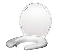 Big John 3-W Oversized Open Front Toilet Seat with Cover and Stainless Steel Hinges - for Round Or Elongated Toilet Bowls - Weight Capacity 1,200 Pounds - White