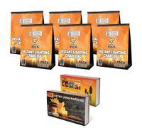 Big K 6 x 2KG Instant Light Barbecue Charcoal Briquettes Charcoal Grill Bags BBQ Coal with 1PK Bryant May Extra Long Matches Match Box for Outdoor Barbecues, Fire Pit, Camping or Picnics