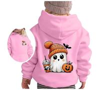 Big Kid Halloween Outfit 18m Hoodie Boys and Girls Casual Loose Cute Print Long Sleeve Hoodie Sport Kids Zip Tie (9-10 Years) Pink