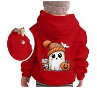 Big Kid Halloween Outfit Girls Heated Hoodie Boys and Girls Casual Loose Cute Print Long Sleeve Hoodie Sport en Youth (Red, 9-10 Years)