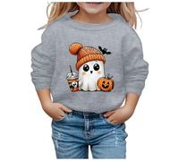 Big Kid Halloween Outfit Hoodie Women Children Fashion Halloween Cute Printed Crew Neck Hoodless Long Sleeve Sweatshirt Youth Girls (Grey, 9-10 Years)