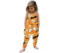 Big Kid Halloween Outfit One Baby Girl Birthday Outfit Toddler Baby Girl Halloween Prints Jumpsuit Sleeveless Romper Outfits Pants Clothes Bodysuit Dress (Orange, 9-10 Years)