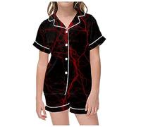 Big Kid Halloween Outfit Rainbow Baby Girl Clothes 2 Piece Sets Pajamas for Kids Children Graphic Print Short Sleeve Button Shirt Shorts Pajama Set Baby Receiving Blankets(Watermelon Red, 8-9 Years)