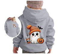 Big Kid Halloween Outfit Style Hoodie Boys and Girls Casual Loose Cute Print Long Sleeve Hoodie Sport City Girls (Grey, 10-11 Years)