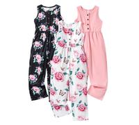 Big Kids 1/2/3 Pieces Solid Floral Summer Rompers Little Girl Elastic Waist Sleeveless One Piece Knit Jumpsuits Multipack, Multicolor C_ 3pack, 7-8 years