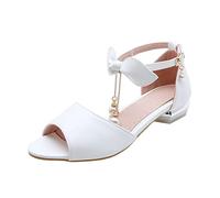 Big Kids Girl Roman Buckle Fish Mouth Open Toe Children's Shoes Wedding Prom Princess Shoes ary Jane Shoes for Girls Size 3 (White, 4 Big Kids)