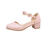 Big Kids Girls Mary Jane Dress Shoes Pumps Heels Flower High School Prom Shoes House Slippers Teen Girls (Pink, 2.5 Big Kids)