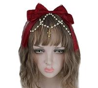 Big Lace Bow Headband Multilayered Hair Hoop Gorgeous Pearl Chain Hairband Sweet Anime Accessories