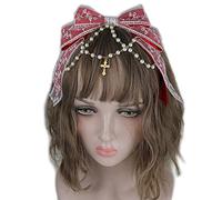 Big Lace Bow Headband Multilayered Hair Hoop Gorgeous Pearl Chain Hairband Sweet Anime Accessories