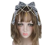 Big Lace Bow Headband Multilayered Hair Hoop Gorgeous Pearl Chain Hairband Sweet Anime Accessories