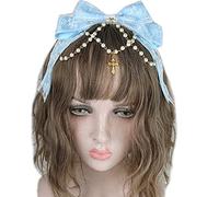 Big Lace Bow Headband Multilayered Hair Hoop Gorgeous Pearl Chain Hairband Sweet Anime Accessories